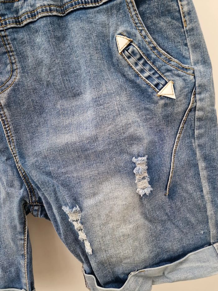 Short En Jeans Bleu Troué Details Blancs - photo numéro 7