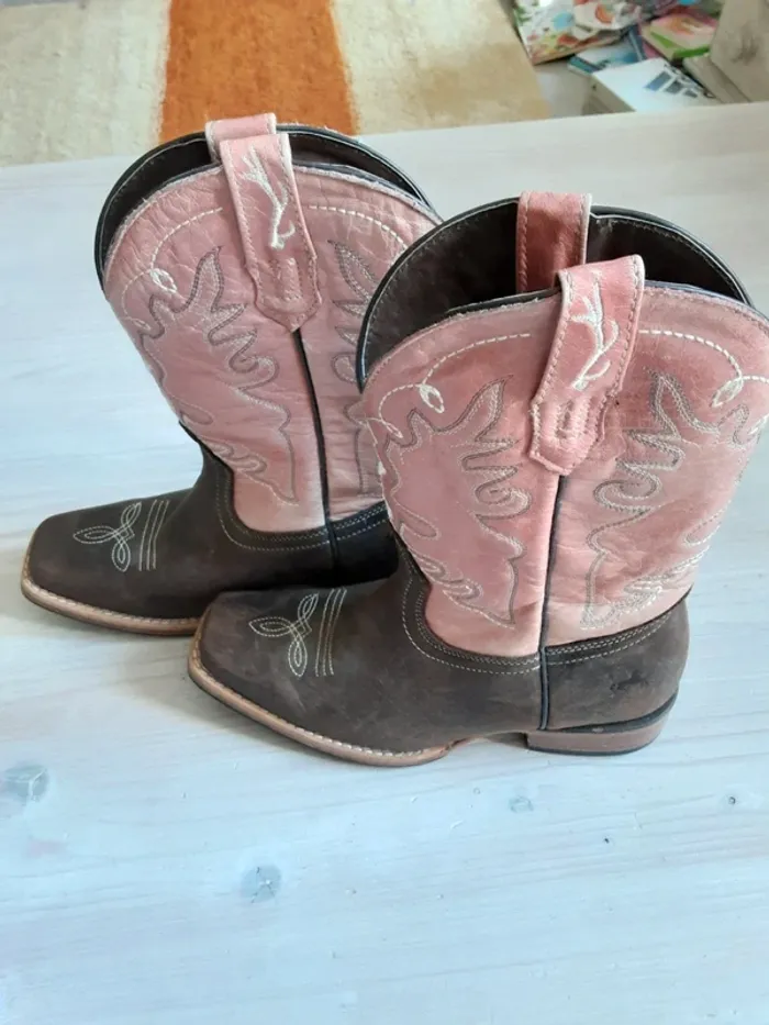 Vrai cowboy boots fille en cuir T. 3 US (EU 33) Rose et marron - photo numéro 2