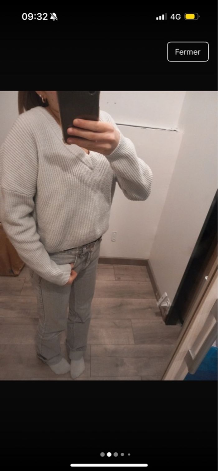 pull blanc col v femme - photo numéro 2