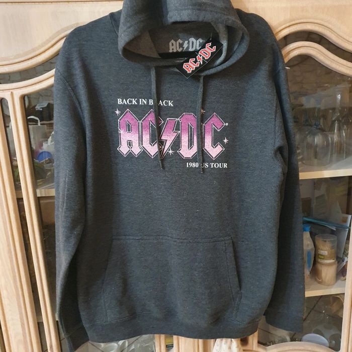 Sweat-shirt AC/DC gris taille L avec capuche et poche centrale