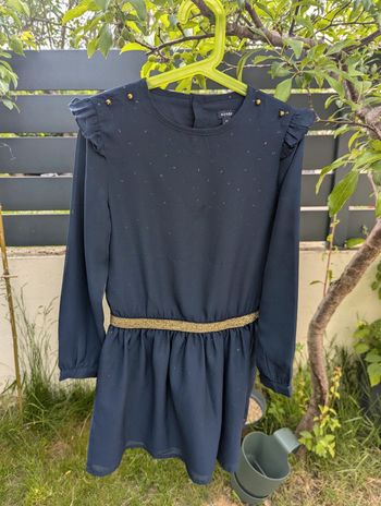 Robe fluide bleu marine et dorée 8 ans