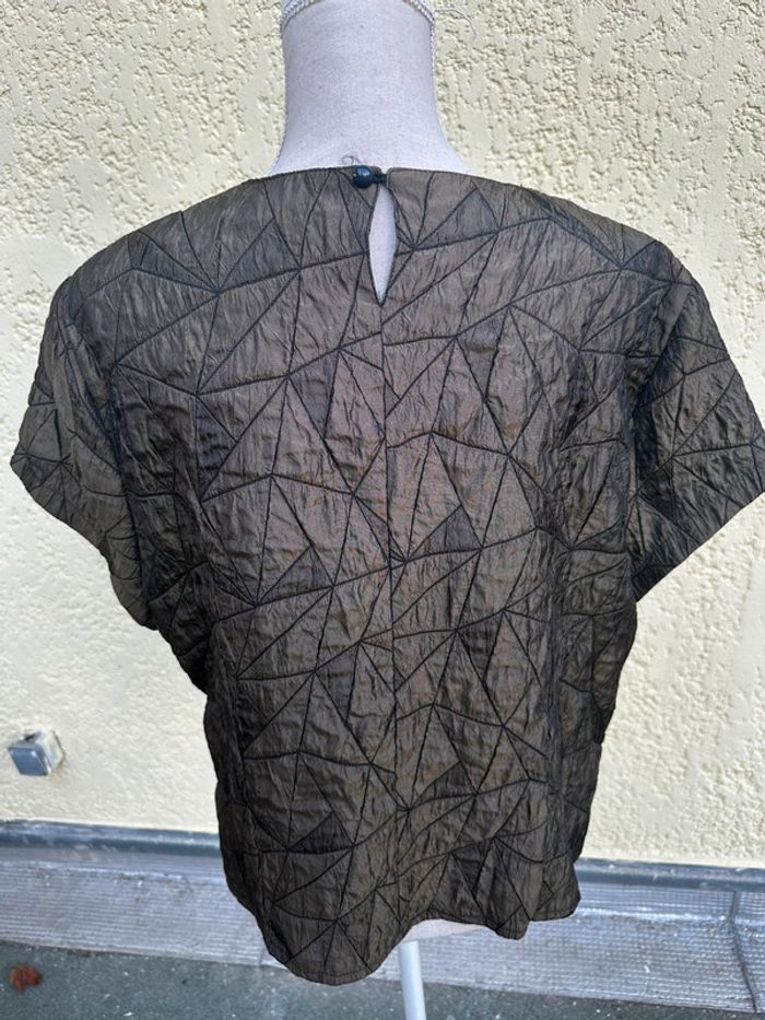 🌿 T-shirt kaki/marron – Détails graphiques & épaulettes – Taille M - photo numéro 7