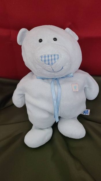 doudou ours bleu vichy bleu cœur étiquette enfant cœur bleu