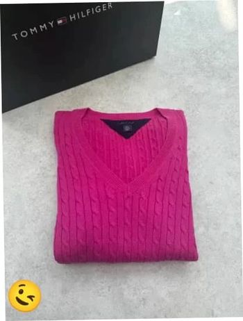 Pull Torsadé Tommy Hilfiger Col V Taille M bleu Femme Women PULL193