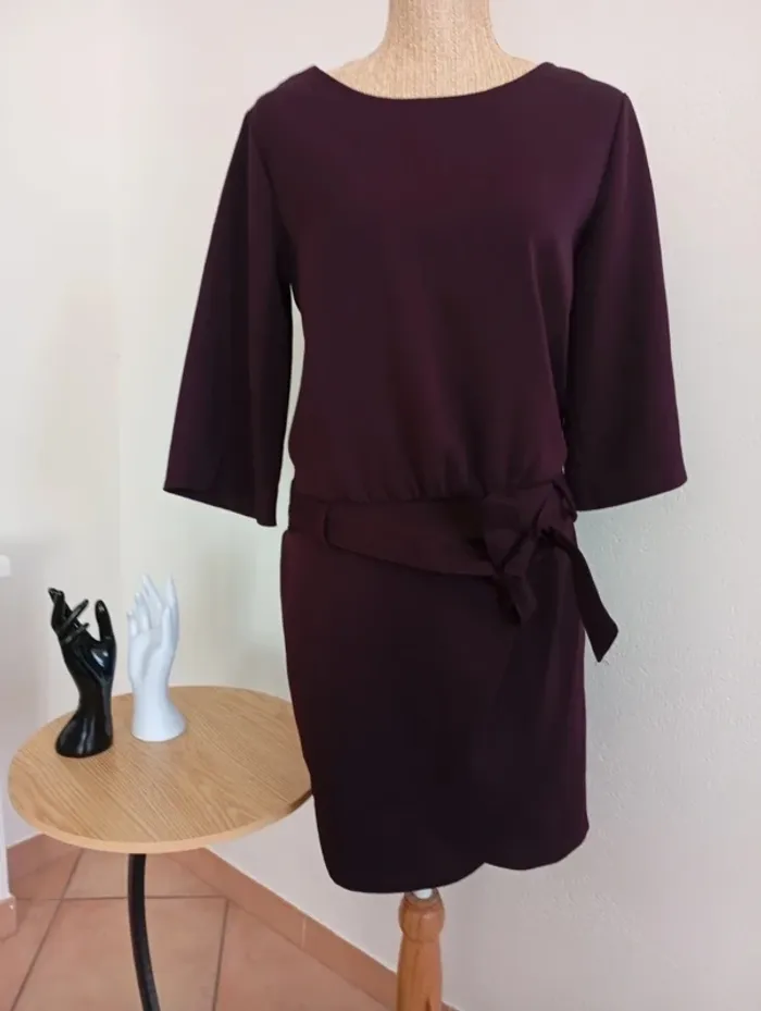 Robe d'été violette élégante avec ceinture manches trois quart taille 2 - photo numéro 2