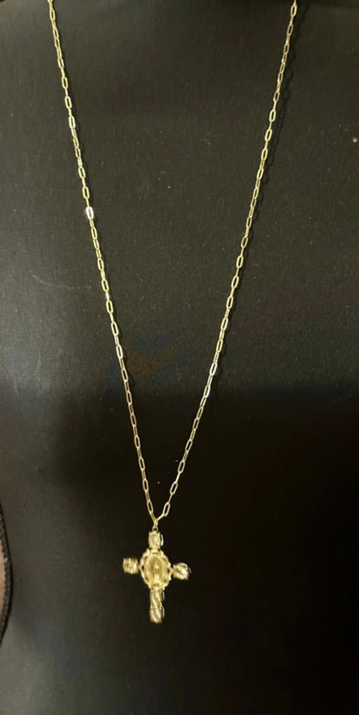 Long sautoir maille large réglable croix vierge marie cristaux - photo numéro 5