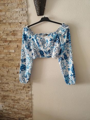 Haut court blanc et bleu xs