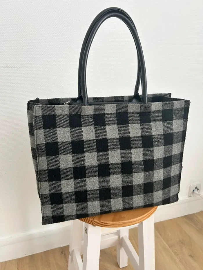 Sac cabas noir et gris style vintage - photo numéro 3