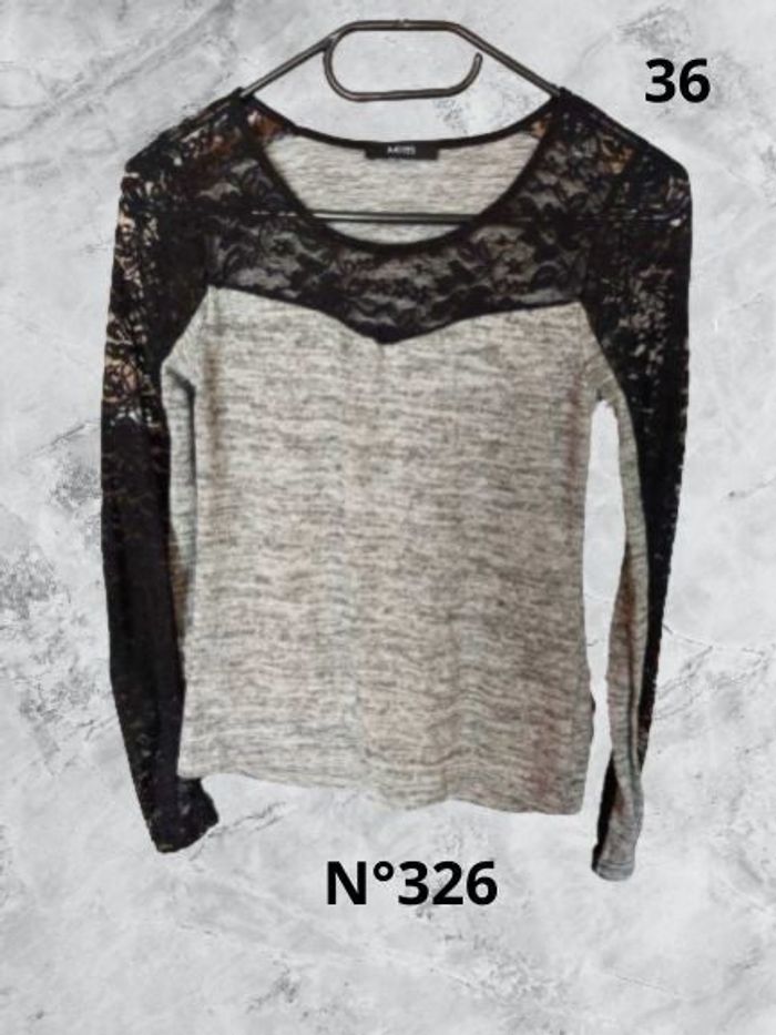 N°326 Pull gris chiné/noir T36. Mlm.