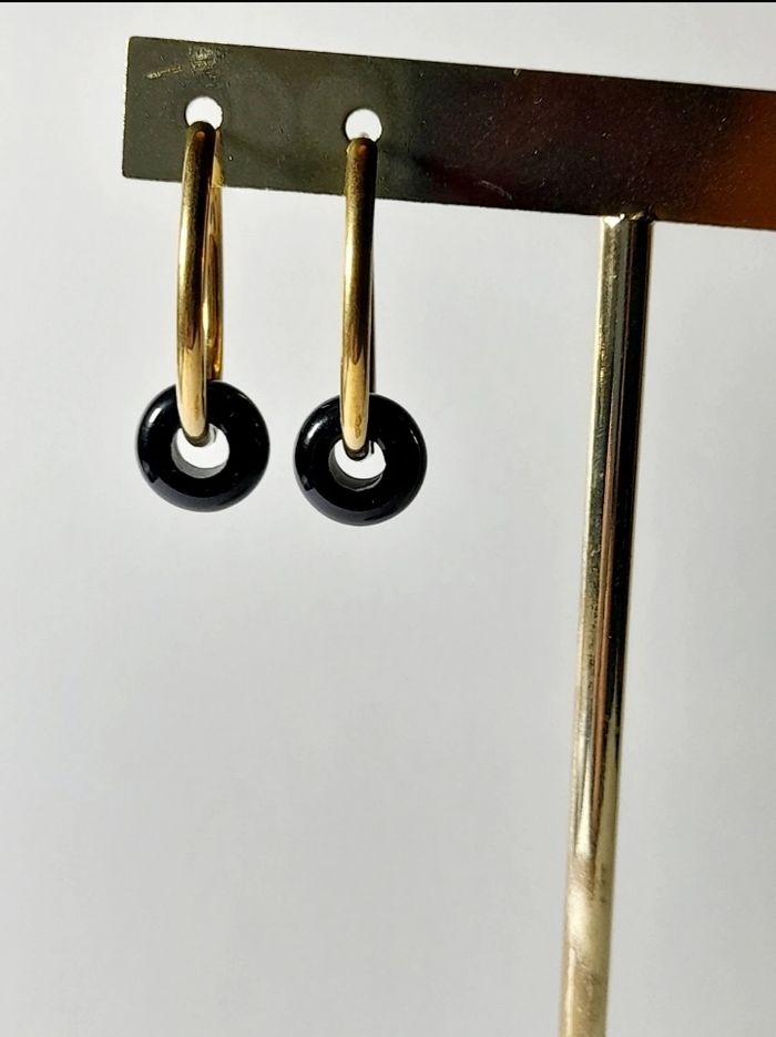 Créoles acier et perle en pierre - photo numéro 3