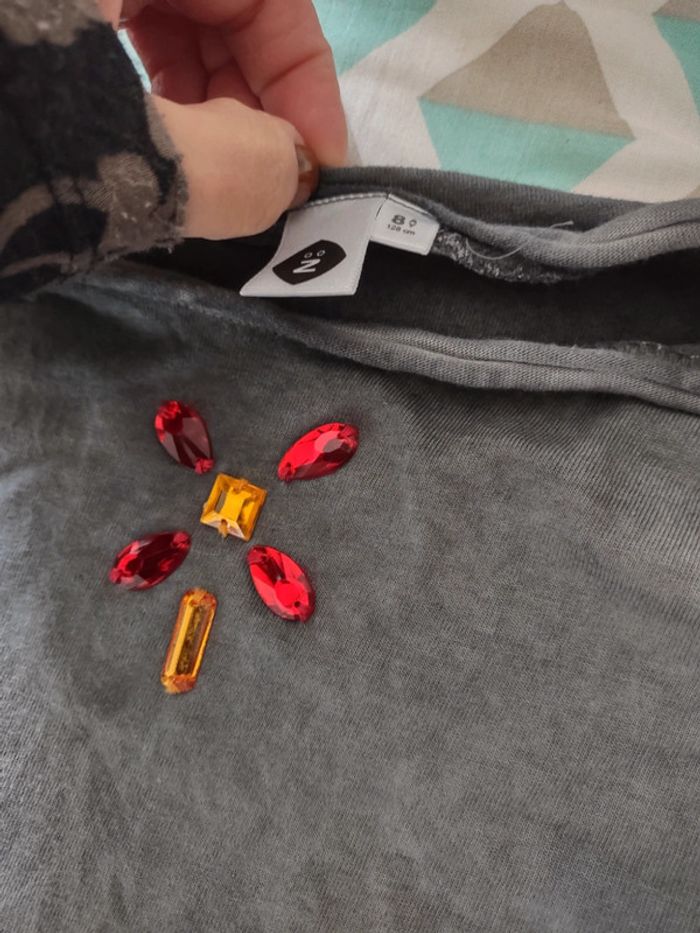 Tee-shirt gris délavé avec empiècement bijou Z - photo numéro 2