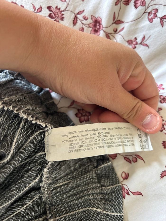 Pantalon en coton et en lin gris à rayures blanches - bershka M - photo numéro 6