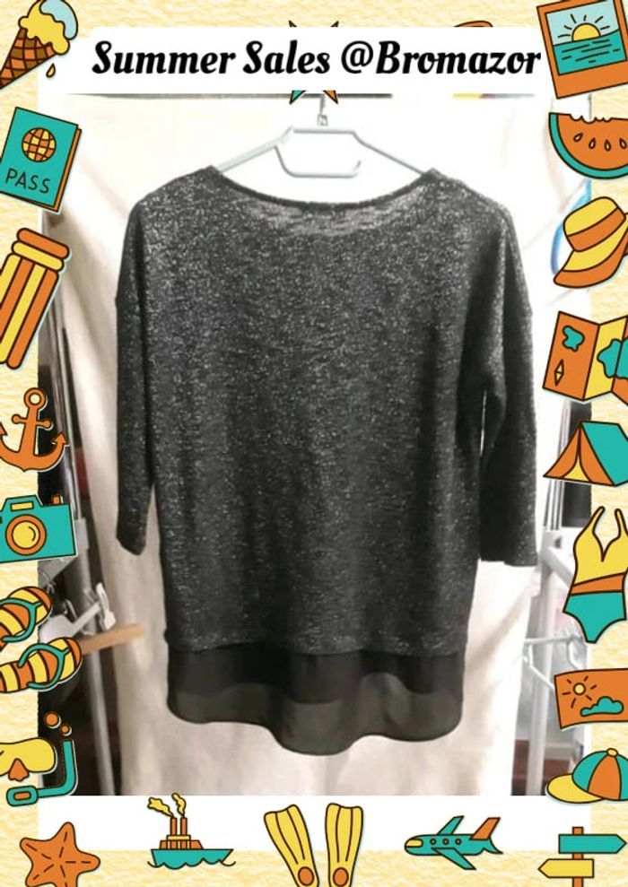 Pull trois-quarts noir à paillettes taille S / 36 - photo numéro 2