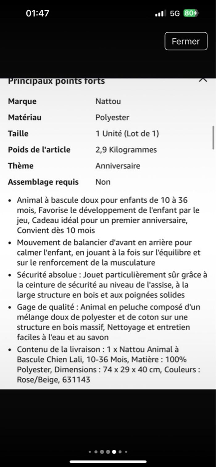 Chien à bascule nattou rose casi neuf - photo numéro 6