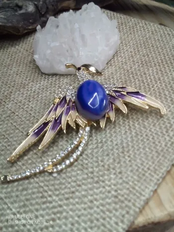 Broche oiseau phoenix avec pierre naturelle d'agate violette