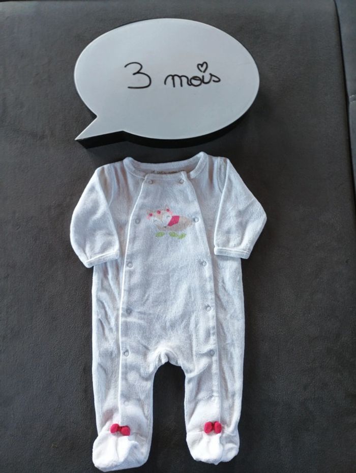 Pyjama grenouillère velours Fille 3 mois renard Gémo
