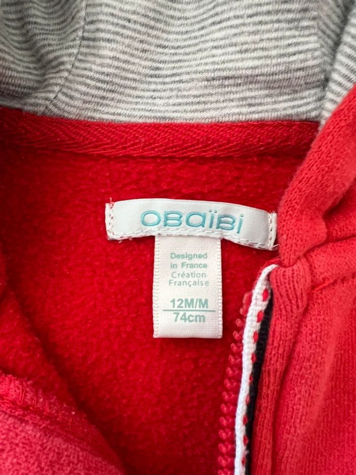 Sweat à capuche zippé 12 mois Obaïbi - photo numéro 3