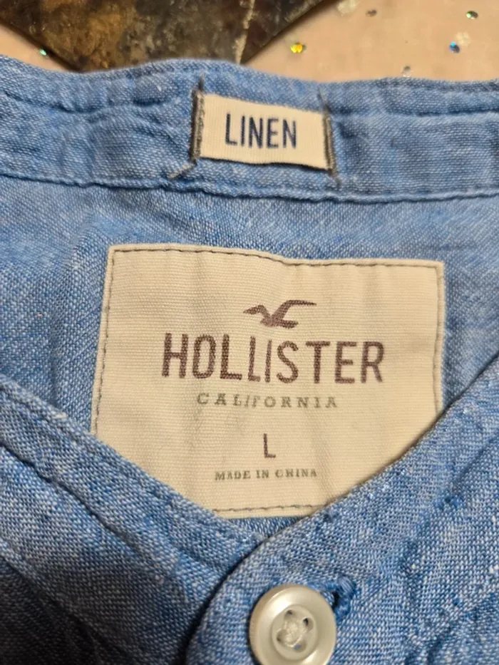 Chemise en lin Hollister bleu clair taille L - photo numéro 2
