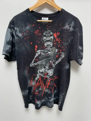 Rare Slayer Metal Rock band T Shirt Mens Large Skelton Skull Gun Vintage Y2K Double Sided