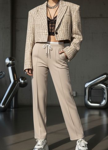 Pantalon Fluide beige Tendance / Coupe Large et Confortable