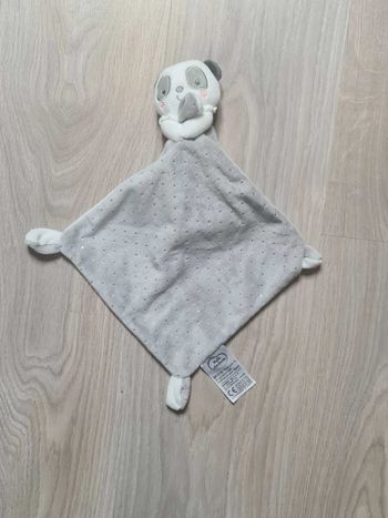 Doudou plat panda avec poids tissu mots d'enfants blanc argenté