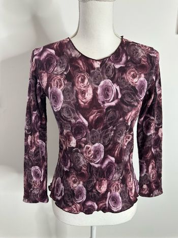 Blouse plissée à fleurs rose et violette Y2K Vintage T36 S