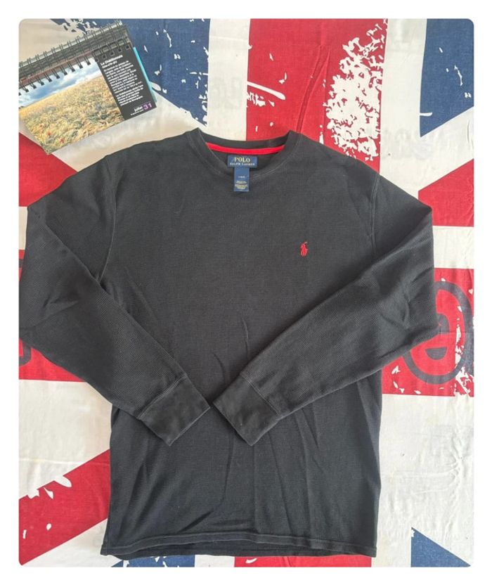 Sweat Ralph Lauren noir nid d’abeille cavalier rouge taille M/L - photo numéro 2