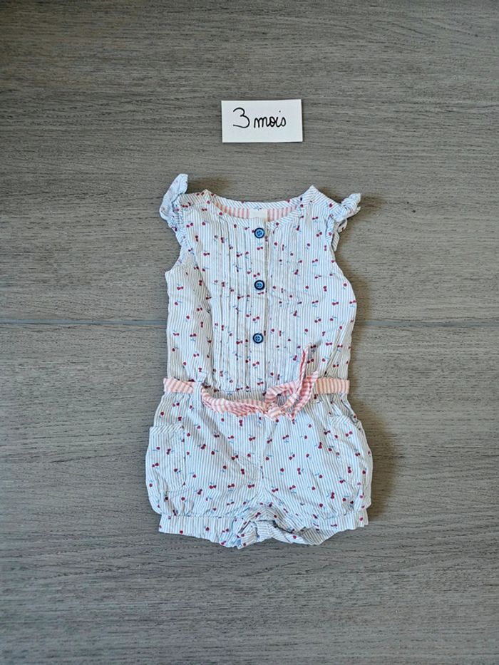 Ensemble combishort combinaison cerises été bébé fille 3 mois