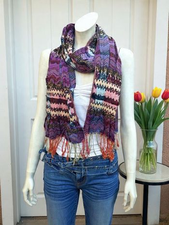 Grande écharpe multicolore – tons violets et prunes avec franges neuve