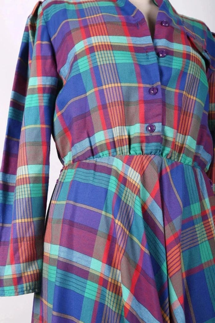 Petite robe vintage 80's en coton et viscose motif à carreaux (#250013) - photo numéro 7