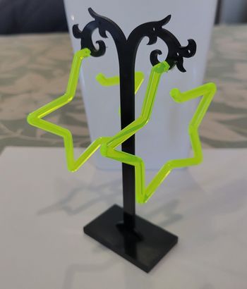 BOUCLES D'OREILLES ANNEAUX CREOLES ETOILE JAUNE FLUO SOIREE ANNEE 80 ! NEUF