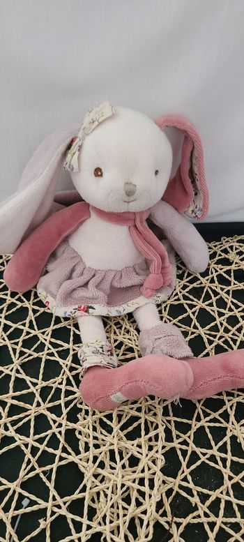 Doudou lapin rose mauve fleurs BUKOWSKI