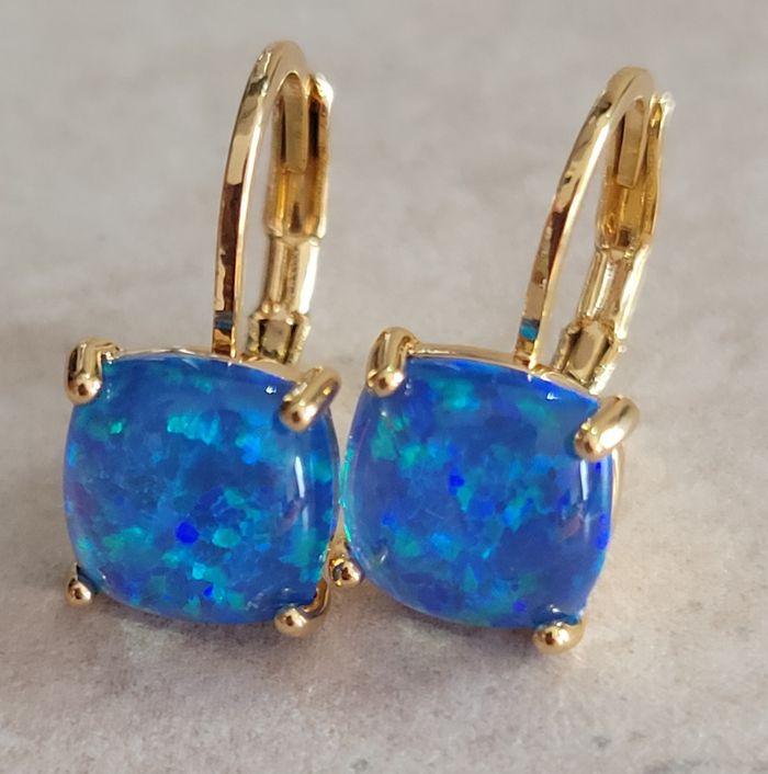 Boucle d'oreilles en pierre opale pailleté bleue - photo numéro 8