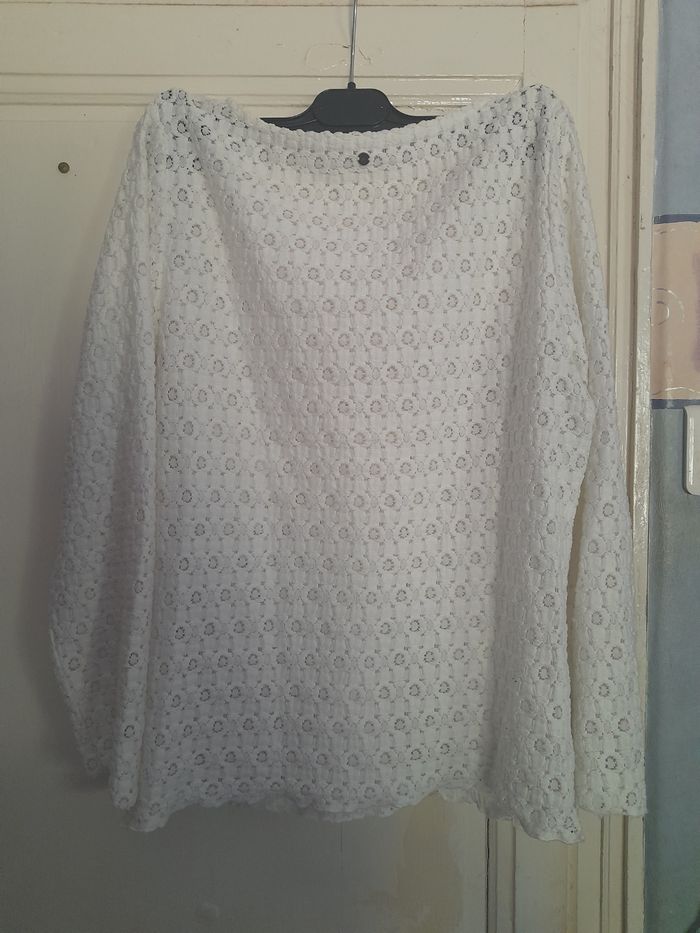 T-shirt/haut blanc en maille, marque Liberto, taille M/L - photo numéro 3