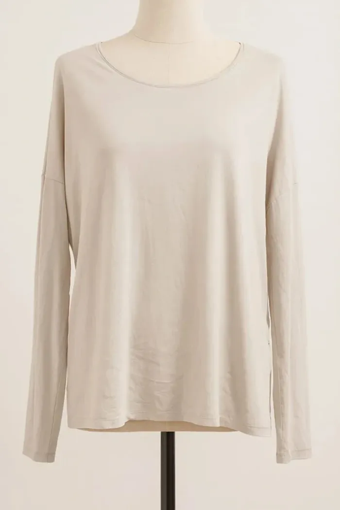 Tee shirt manche longue devant voile non transparent beige Yessica Taille L - photo numéro 2