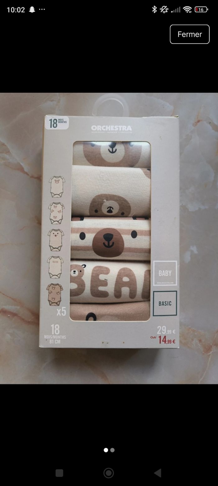 Body collection ours 18 mois manches courtes