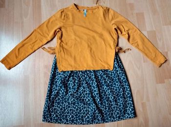 Robe bicolor bimatiere jaune moutarde léopard 34/36