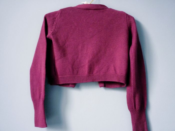Gilet laine Fille Jacadi 10 ans cardigan noeud violet TBE - photo numéro 3