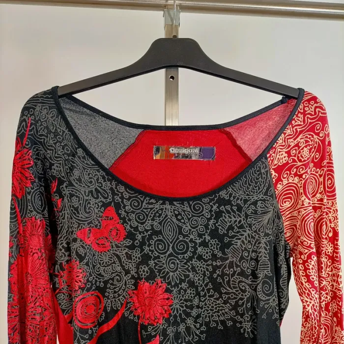 Tunique longue Desigual multicolore imprimé floral manches longues col rond T38A1305 - photo numéro 2