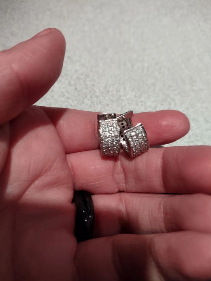 Boucles d'oreilles en argent recto verso strass blanc ou noir - photo numéro 2