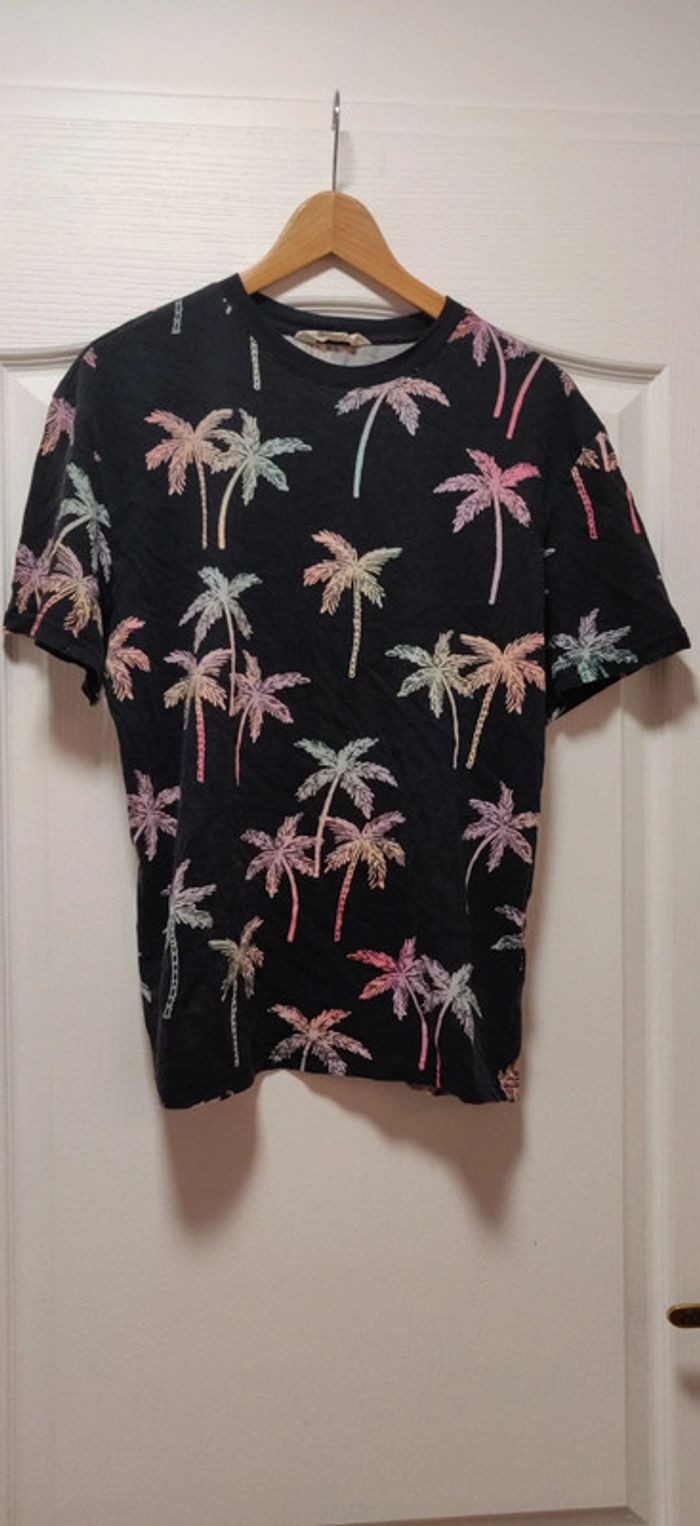 Tshirt mc noir palmiers multicolores H&M 14 ans