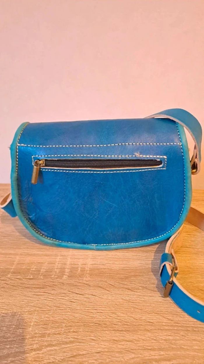 Petit sac à main besace cuir bleu turquoise. Neuf - photo numéro 4