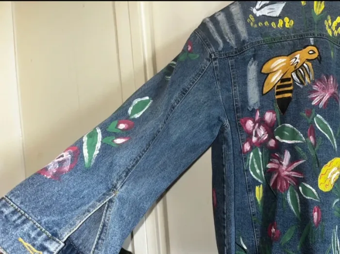 Originale Veste en jeans peindre à la main , M/ L , Neuf - IVIVI - photo numéro 2