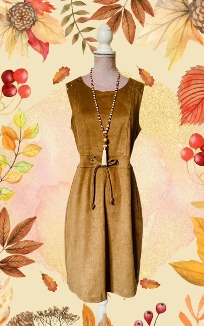 💐🍁Robe bohème chic automnale camel imitation daim 38/40 autumnal natural suede dress🍁💐 - photo numéro 2