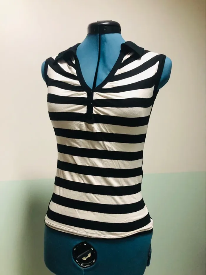 TEE shirt débardeur à rayures blanc et noir taille 1 - photo numéro 11