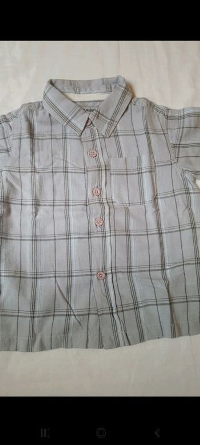 Lot de 2 chemises beige et bleu à carreaux 6 mois - photo numéro 3