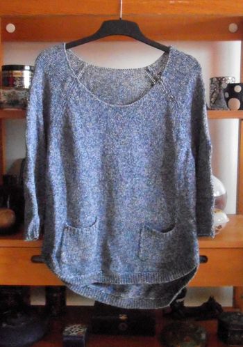 Pull en mailles femme, taille L, bleu et blanc