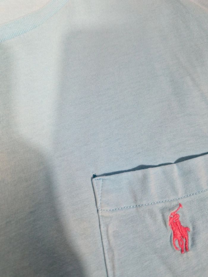 T shirt Ralph Lauren Bleu Ciel Logo Brodé Rose Taille 2XL Homme - photo numéro 10