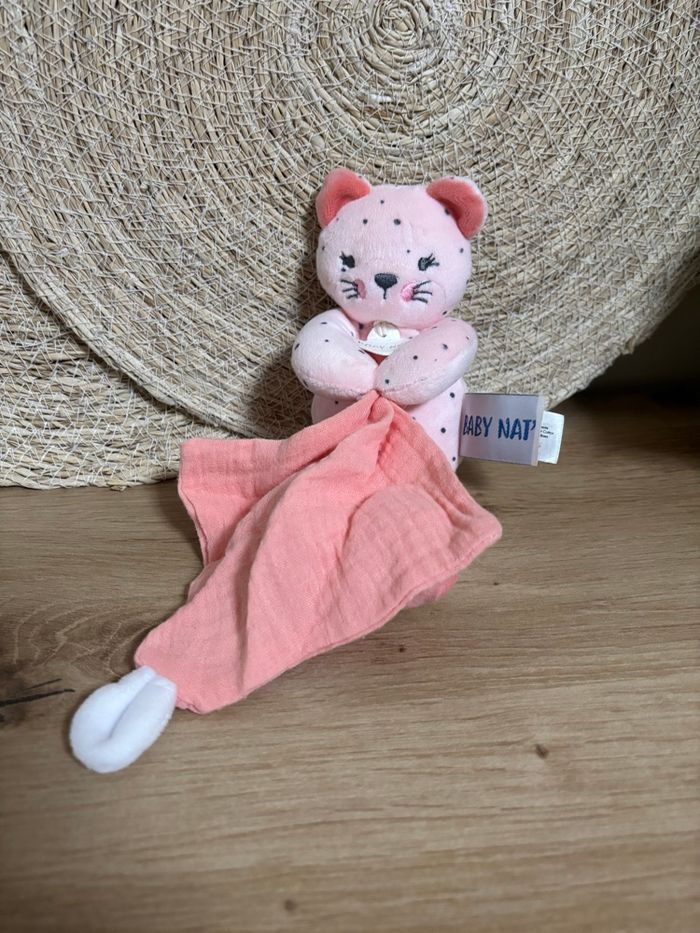 Neuf doudou chat léopard rose mouchoir gaze baby nat’ - photo numéro 3