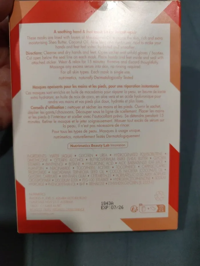 Nutrimetics pampering hand and foot kit masques - photo numéro 3